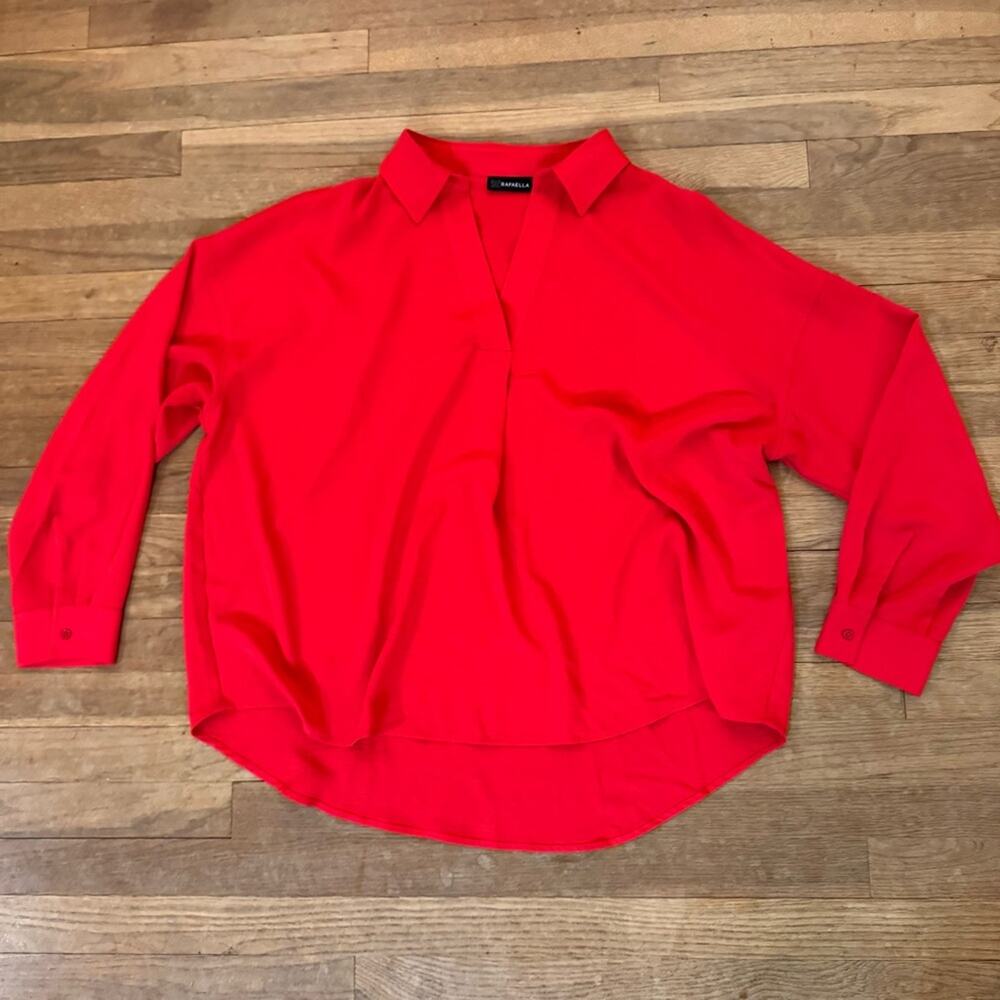 Rafaella red long sleeve collared blouse shirt top size XXL
 b38